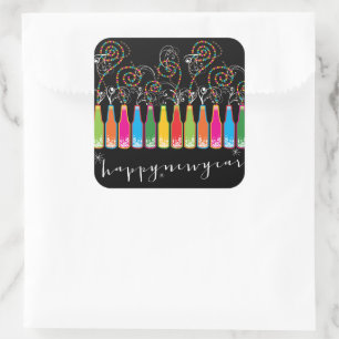 Colourful Bubbly Bottles Modern Cheers Fun New Yea Square Sticker