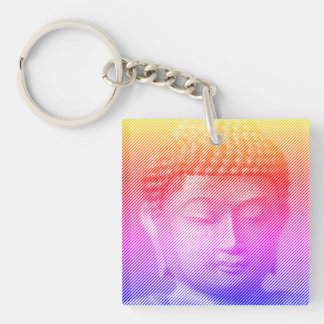 Colourful Buddha Face Statue Formed By Lines Key Ring