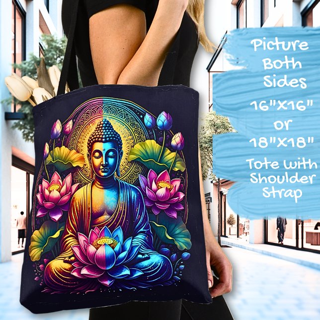  Colourful Buddha with Lotus Flowers  Tote Bag (Creator Uploaded)