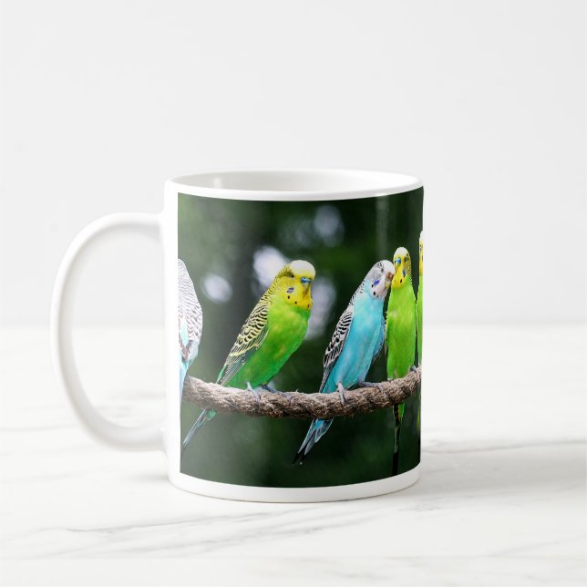 Colourful Budgies Coffee Mug (Left)