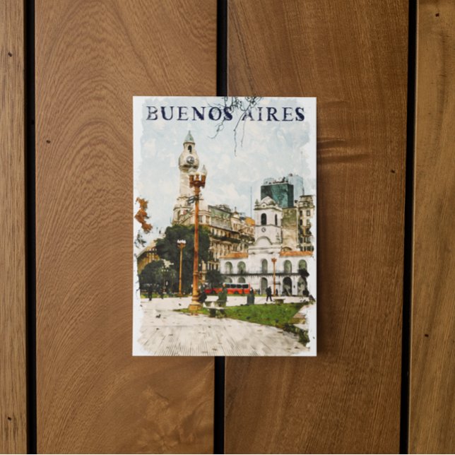 Colourful Buenos Aires Argentina Skyline Postcard (argentina buenos aires plaza postcard)
