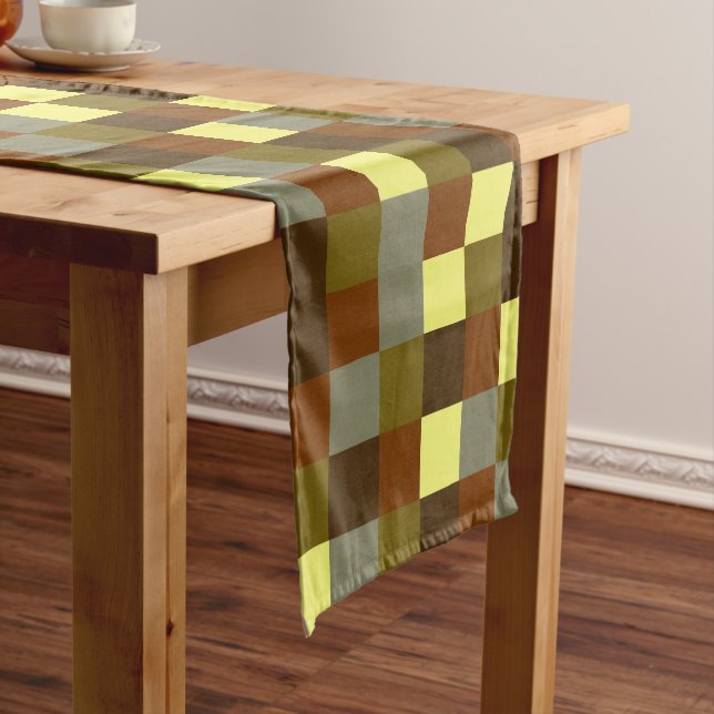 Colourful Buffalo Check Plaid Farmhouse Pattern Short Table Runner (In Situ)