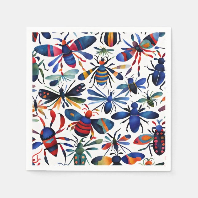 Colourful Bugs Whimsical Insects Art  Napkin (Front)