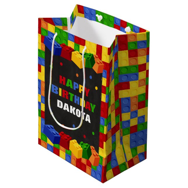Colourful Build Blocks Boys Birthday Gift Bag (Front Angled)