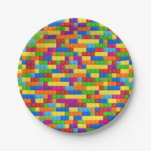 Colourful Building Block Pattern Paper Plate