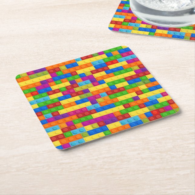 Colourful Building Block Pattern Square Paper Coaster (Angled)