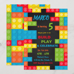 Colourful Building Blocks Birthday Invitation