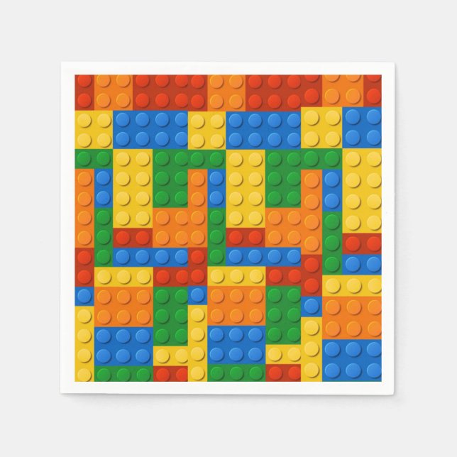 Colourful building  blocks birthday party napkin (Front)