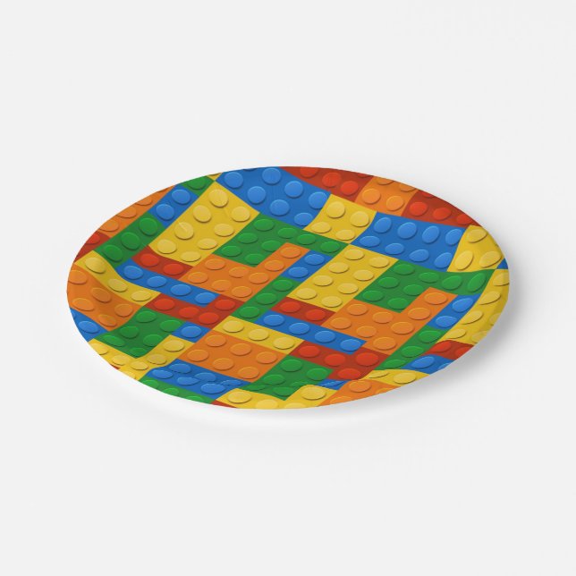 Colourful Building Blocks Birthday Party Paper Plate (Angled)