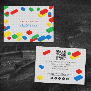 Colourful Building Blocks Child Care QR Code  Business Card