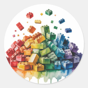 Colourful Building Blocks Explosion Birthday Party Classic Round Sticker