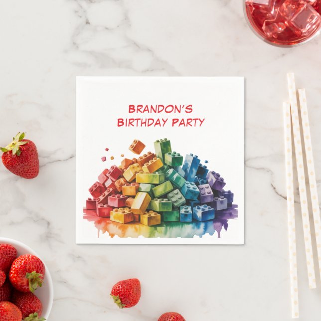 Colourful Building Blocks Explosion Birthday Party Napkin (Insitu)