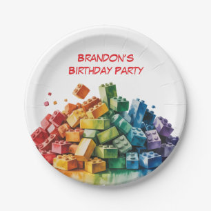 Colourful Building Blocks Explosion Birthday Party Paper Plate