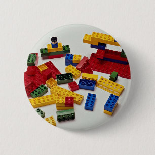 Colourful building blocks for kids 6 cm round badge