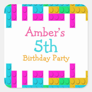 Colourful Building Blocks Girl Birthday Party Square Sticker
