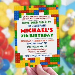 Colourful Building Blocks Invitation Birthday Part