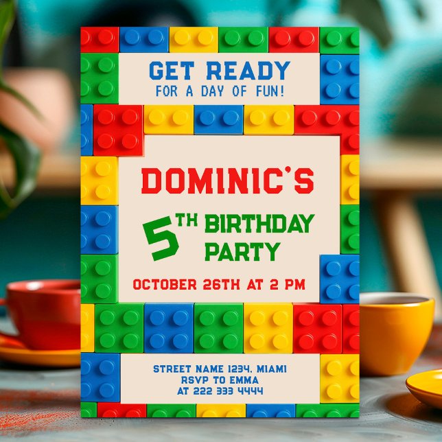 Colourful building blocks kids birthday party invitation (Creator Uploaded)