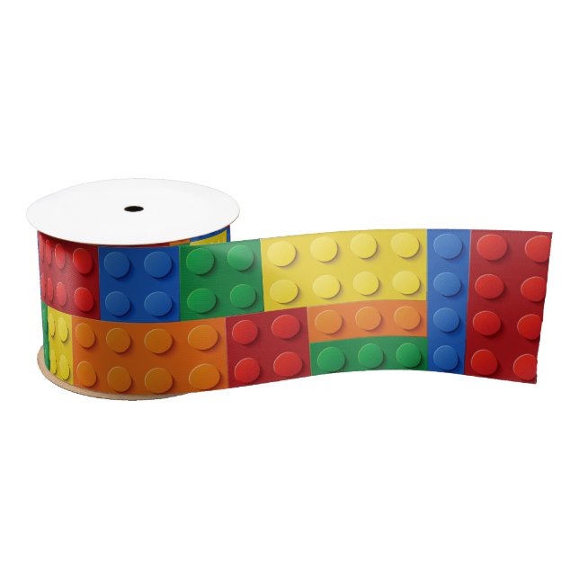 Colourful Building Bricks Blocks | Custom Satin Ribbon (Spool)