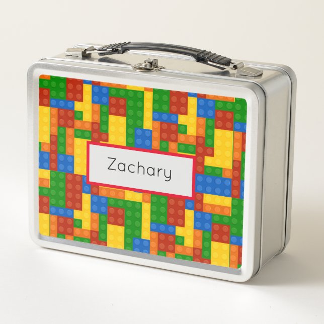 Colourful Building Bricks Kids Metal Lunch Box (Front)