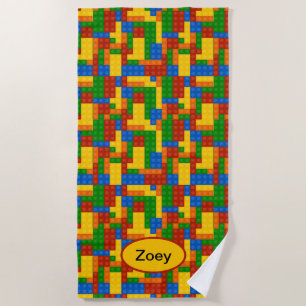 Colourful Building Bricks Kids Personalised Beach Towel