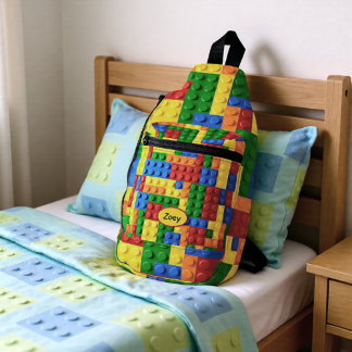 Colourful Building Bricks Kids Personalised Sling Bag