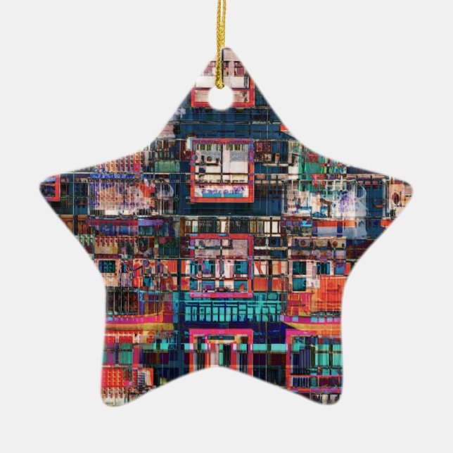 Colourful Buildings Collage Ceramic Tree Decoration (Front)