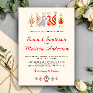 Colourful Bulgarian Folk Art Wedding Invitation