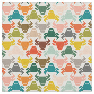 Colourful Bull Head Silhouette Pattern Fabric