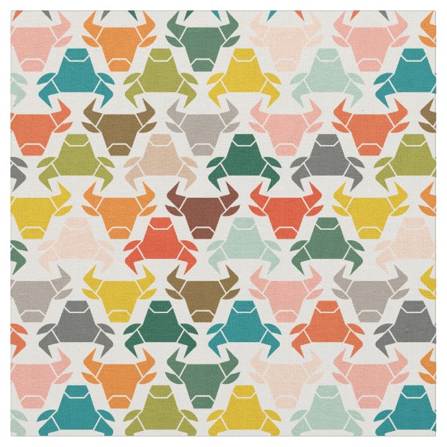 Colourful Bull Head Silhouette Pattern Fabric (Close Up)