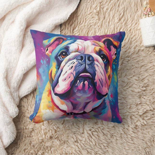 Colourful Bulldog Cushion (Blanket)