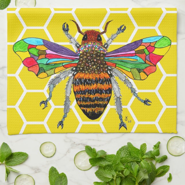 Colourful Bumble Bee 1/2 Fold Kitchen Towel (Folded)