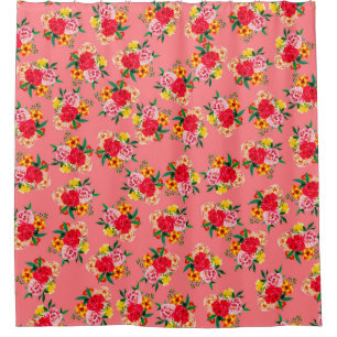 Colourful bunch of flowers with pinky backgroundar shower curtain