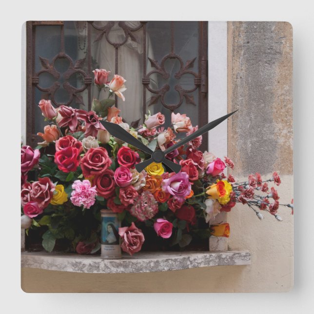 Colourful Bunch Of Plastic Roses Square Wall Clock (Front)
