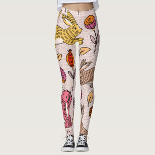 Colourful Bunnies: Cute Floral Vintage. Leggings