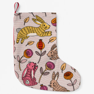 Colourful Bunnies: Cute Floral Vintage. Small Christmas Stocking
