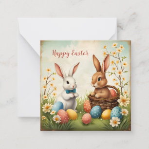 Colourful Bunnies Easter Eggs & Flowers Card