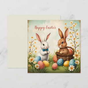 Colourful Bunnies Easter Eggs & Flowers Holiday Card