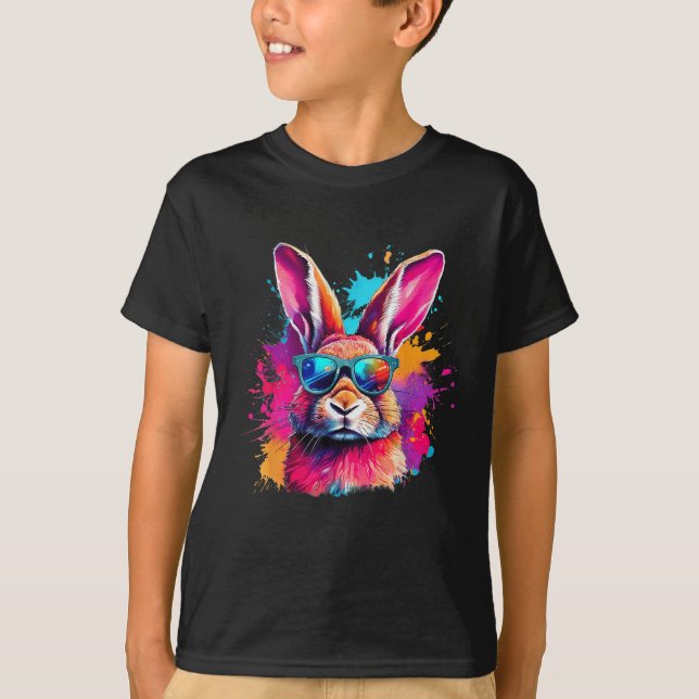 Colourful Bunny Face With Gles Happy Easter Shirts (Front)