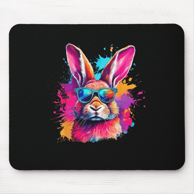 Colourful Bunny Face With Gles Happy Easter Shirts Mouse Pad (Front)