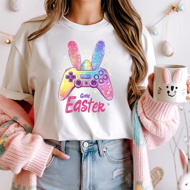 Colourful Bunny Gaming Controller Tee; Gamer Easte T-Shirt (Creator Uploaded)