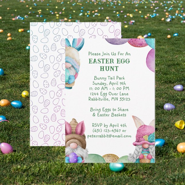 Colourful Bunny Gnomes Easter Egg Hunt Invitation (Colorful Bunny Gnomes Easter Egg Hunt Invitation)