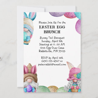 Colourful Bunny Gnomes & Eggs Easter Brunch Invitation