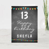 Colourful Bunting Flags Chalkboard Kids Birthday