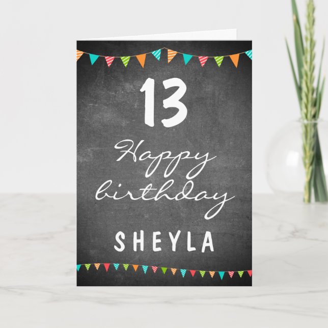 Colourful Bunting Flags Chalkboard Kids Birthday Card (Front)