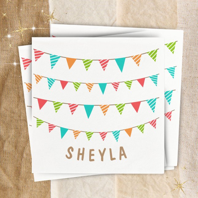 Colourful Bunting Flags Name Kids Birthday Party Napkin (Creator Uploaded)