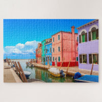 Colourful Burano Houses With Boats Venice Italy