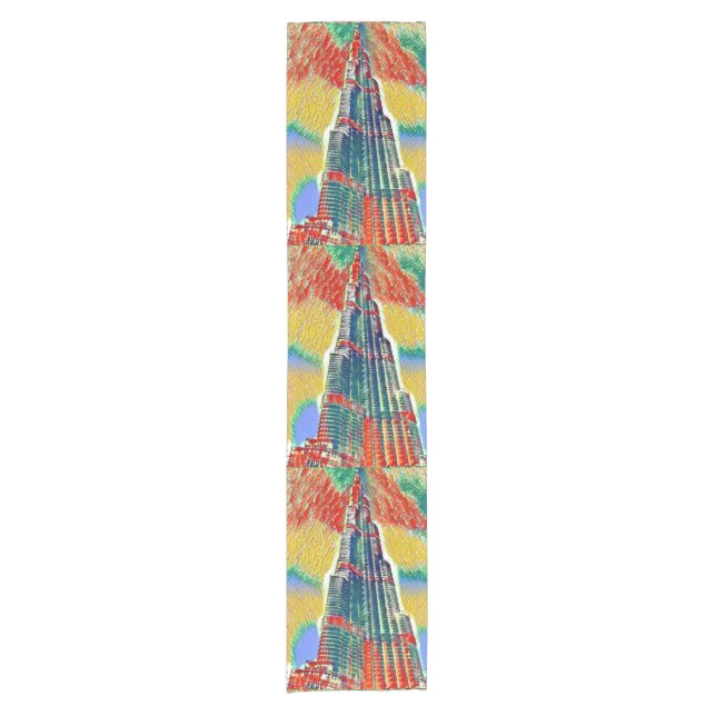 Colourful Burj Khalifa colourful painting Short Table Runner (Front)