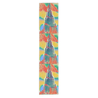 Colourful Burj Khalifa colourful painting Short Table Runner