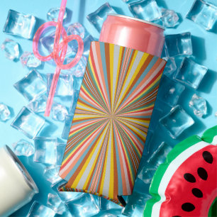 Colourful Burst Of Retro Stripes Seltzer Can Cooler