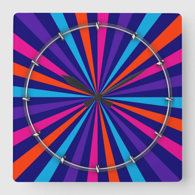 Colourful Burst Spinning Wheel Design Square Wall Clock (Front)